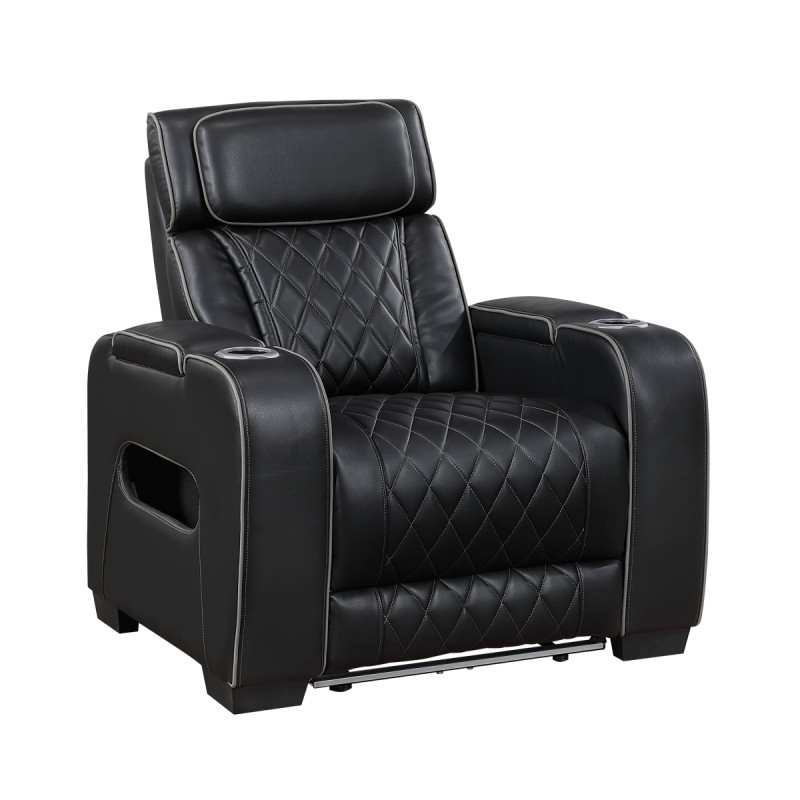 9516BLK-1PWH Power Reclining Chair with Power Headrest, Cup holders and Storage Arms(Top and Side), Charging Ports and LED lighting