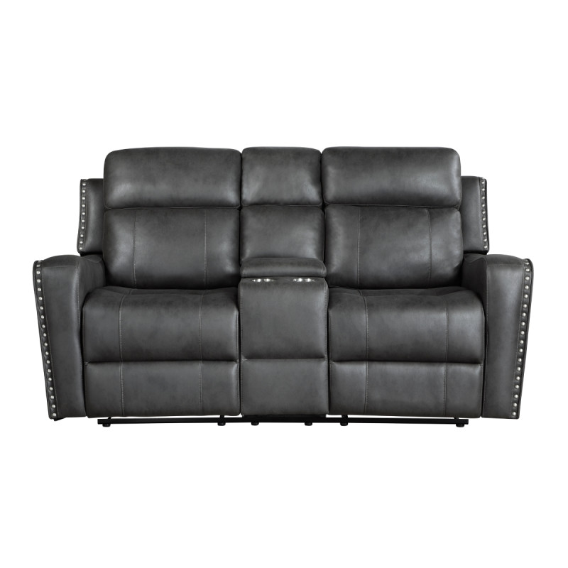 9515DGY-2PW Power Double Reclining Love Seat with Center Console