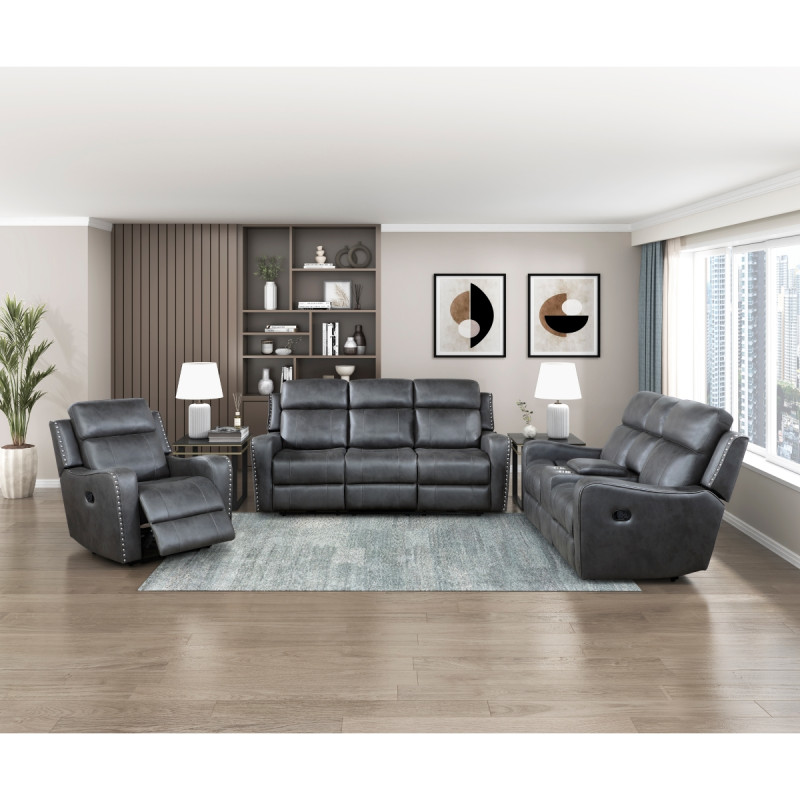 9515DGY-3PC 3PC SETS Double Reclining Sofa + Love Seat + Chair