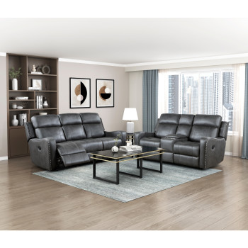 9515DGY-2PC 2PC SETS Double Reclining Sofa + Love Seat