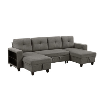 9705DB*42AVC Sectional with Two Chaises, Pull-out Bed, Shelves and Charging Ports