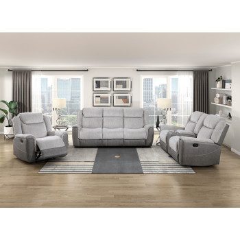 9703GY*3 3PC SETS Double Reclining Sofa + Love Seat + Chair