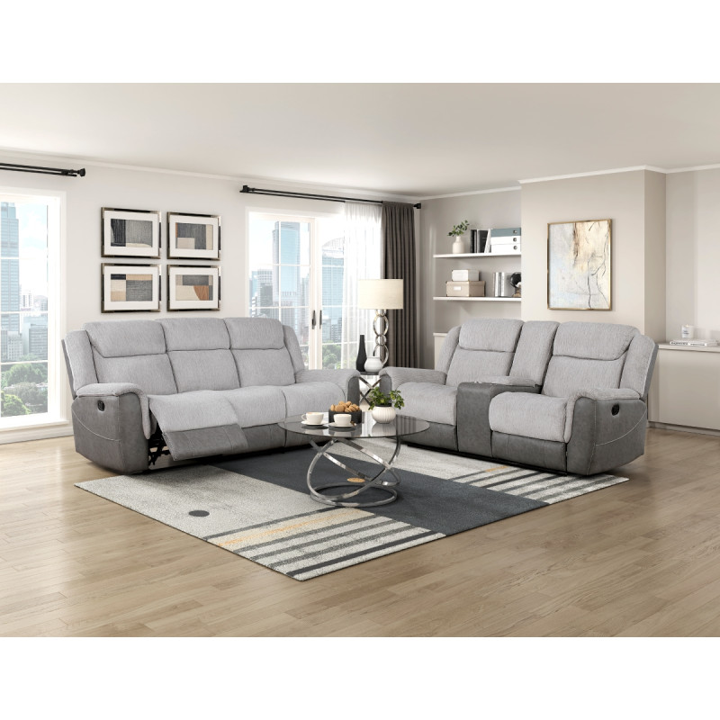 9703GY*2 2PC SETS Double Reclining Sofa + Love Seat
