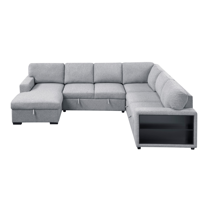 9630GY*4LC2R Sectional with Left Chaise, Pull-out Bed and Hidden Storages, Charging Ports