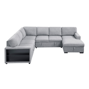 9630GY*42LRC Sectional with Right Chaise, Pull-out Bed and Hidden Storages, Charging Ports