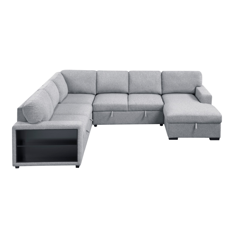9630GY*42LRC Sectional with Right Chaise, Pull-out Bed and Hidden Storages, Charging Ports