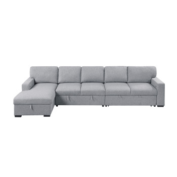 9630GY*3LC2R Sectional with Left Chaise, Pull-out Bed and Hidden Storages, Charging Ports