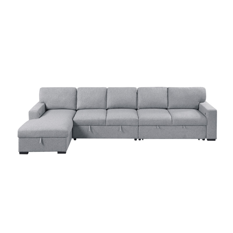 9630GY*3LC2R Sectional with Left Chaise, Pull-out Bed and Hidden Storages, Charging Ports