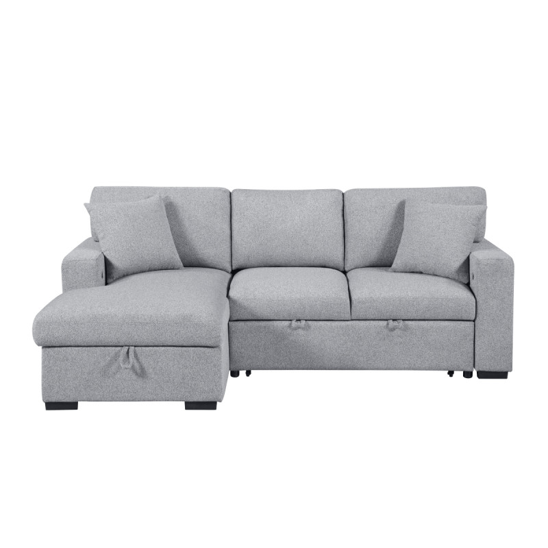 9630GY*2LC2R Sectional with Left Chaise, Pull-out Bed and Hidden Storage, Charging Ports