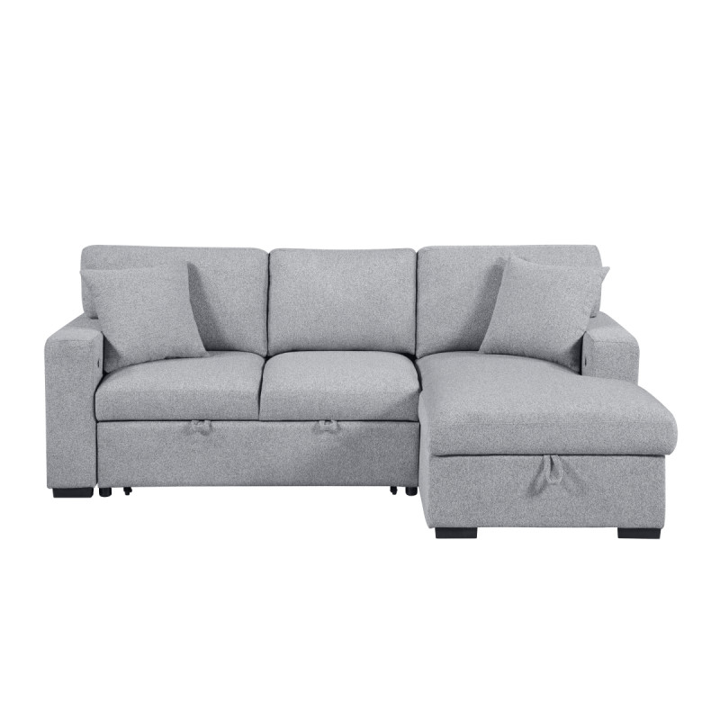 9630GY*22LRC Sectional with Right Chaise, Pull-out Bed and Hidden Storage, Charging Ports