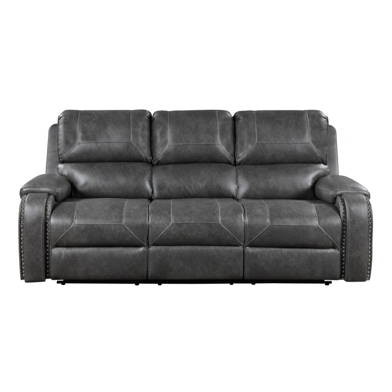 8549GRY-3 Double Reclining Sofa with Center Drop-Down Cup Holders, Receptacles and USB Ports