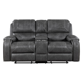 8549GRY-2 Double Glider Reclining Love Seat with Center Console, Receptacles and USB Ports