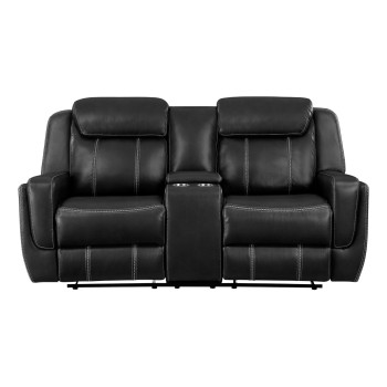 8516BK-2 Double Reclining Love Seat with Center Console, Receptacles and USB Ports