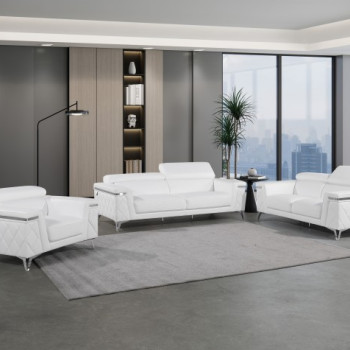 1140-WHITE-3PC SOFA + LOVESEAT + CHAIR
