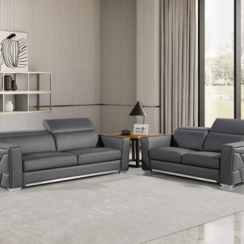 1120 - Global United Dark Grey Top Grain Italian Leather 2PC Set