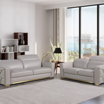 1120 - Global United Light Grey Top Grain Italian Leather 2PC Set