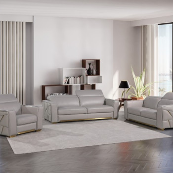 1120 - Global United Light Grey Top Grain Italian Leather 3PC Set