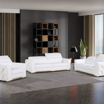 1120 - Global United White Top Grain Italian Leather 3PC Set