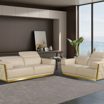 1111 - Global United Beige Top Grain Italian Leather 2-Pc Set