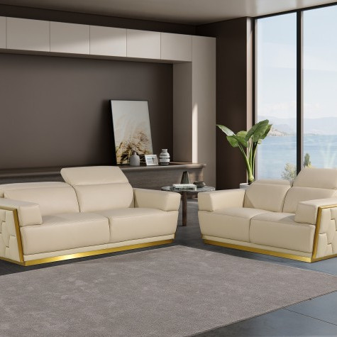 1111 - Global United Beige Top Grain Italian Leather 2-Pc Set