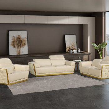 1111 - Global United Beige Top Grain Italian Leather 3-Pc Set