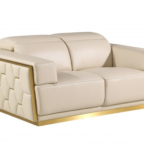 1111 - Global United Beige Top Grain Italian Leather Loveseat
