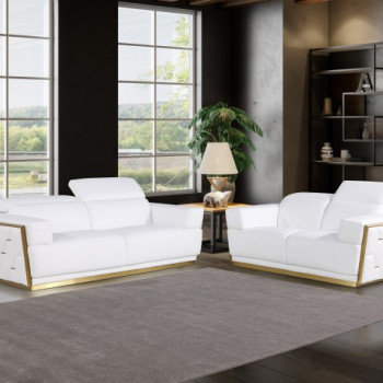 1111 - Global United White Top Grain Italian Leather 2-Pc Set