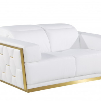 1111 - Global United White Top Grain Italian Leather Loveseat