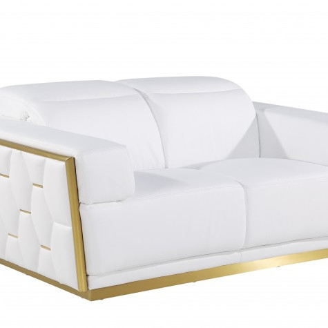 1111 - Global United White Top Grain Italian Leather Loveseat