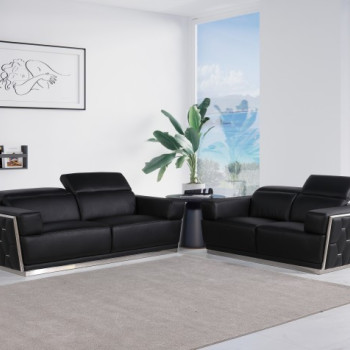 1111 - Global United Black Top Grain Italian Leather 2-Pc Set