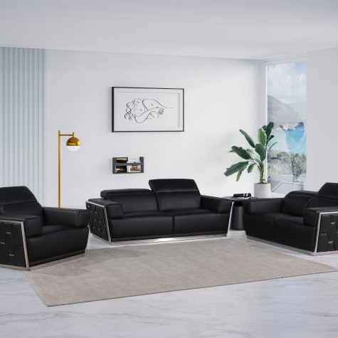 1111 - Global United Black Top Grain Italian Leather 3-Pc Set