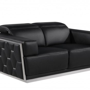 1111 - Global United Black Top Grain Italian Leather Loveseat