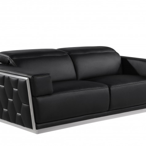 1111 - Global United Black Top Grain Italian Leather Sofa
