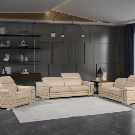 296 - Global United Genuine Beige Leather 3-Pc Set