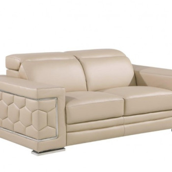 296 - Global United Genuine Beige Leather Loveseat