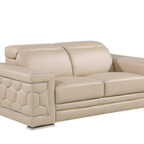 296 - Global United Genuine Beige Leather Loveseat