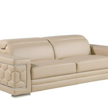 296 - Global United Genuine Beige Leather Sofa