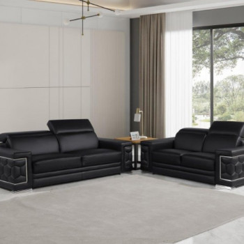 296 - Global United Genuine Black Leather 2-Pc Set