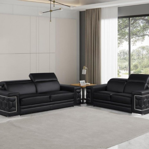 296 - Global United Genuine Black Leather 2-Pc Set