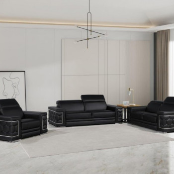 296 - Global United Genuine Black Leather 3-Pc Set