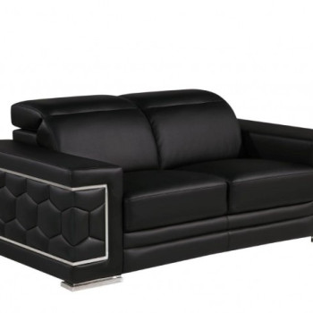 296 - Global United Genuine Black Leather Loveseat