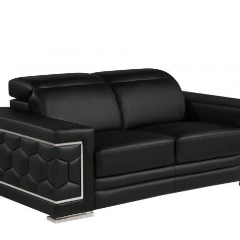 296 - Global United Genuine Black Leather Loveseat