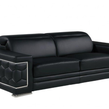 296 - Global United Genuine Black Leather Sofa