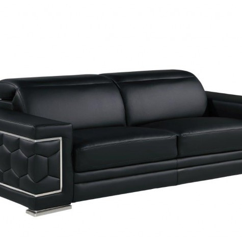 296 - Global United Genuine Black Leather Sofa