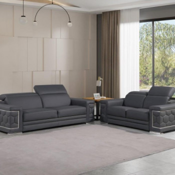 296 - Global United Genuine Gray Leather 2-Pc Set