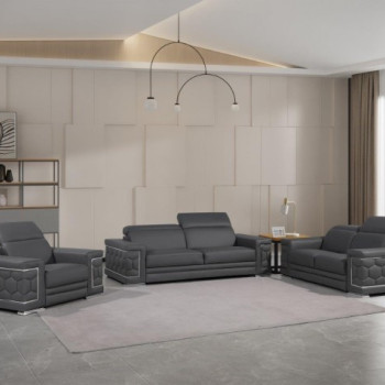 296 - Global United Genuine Gray Leather 3-Pc Set