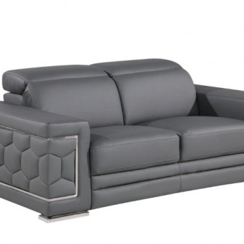 296 - Global United Genuine Gray Leather Loveseat