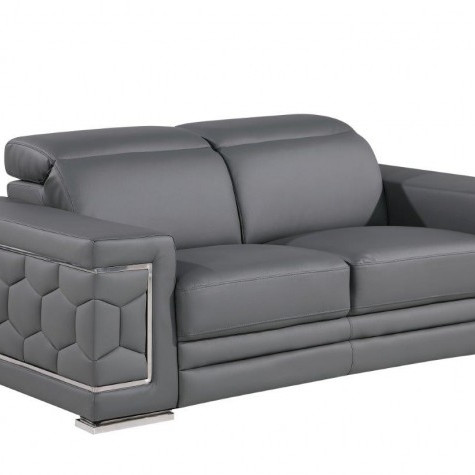 296 - Global United Genuine Gray Leather Loveseat