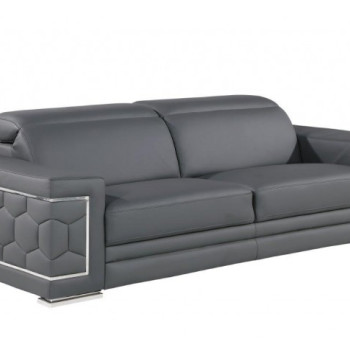 296 - Global United Genuine Gray Leather Sofa