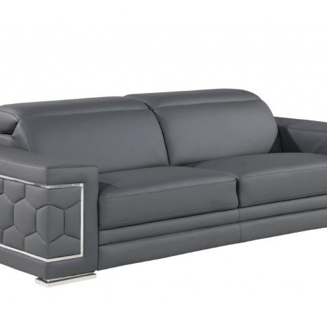 296 - Global United Genuine Gray Leather Sofa